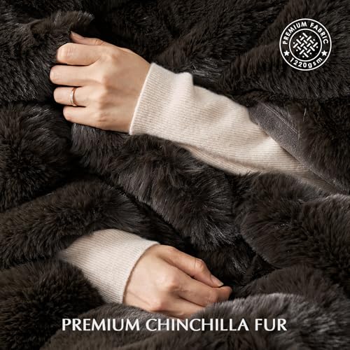 EverGrace Faux Chinchilla Fur Throw Blanket, 60"x80", Espresso Mink - color: Espresso Mink, size: 60"x80"