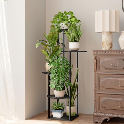 Bamworld Black Plant Stand Indoor Corner Plant Shelf for Multiple Plants - color: Dark Brown, size: 5 Tier