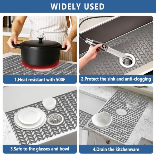 AWOKE Silicone Sink Protectors for Kitchen Sink 28 x15 Center Drain Hole - size: 28 x 15 Center Drain