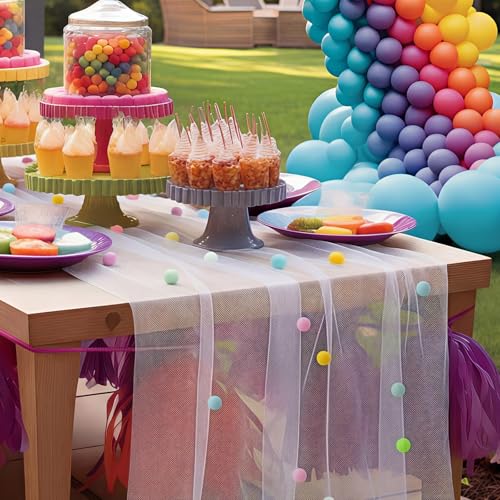Moukeren 1 Pc 27.5 x 120 Inch Birthday Tulle Table Runner, Candy Colors - color: Candy Colors