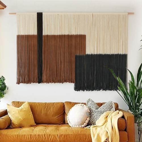 Macrame Wall Hanging Large Dip Dyed Brown Boho Fiber Art Decor 57"W*35"L - color: Brown