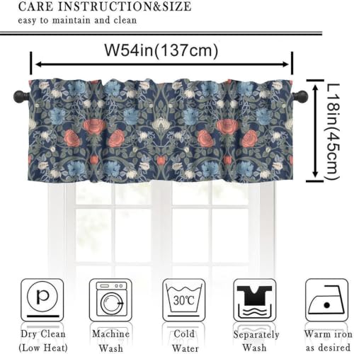 Dark Botanical Valance, William Morris Vintage Red Blue Flowers Gothic Victorian Floral Plants Print Blackout Window Valance Curtain for Cafe Kitchen Bedroom Living Room, 54x18inch - color: Morris-5
