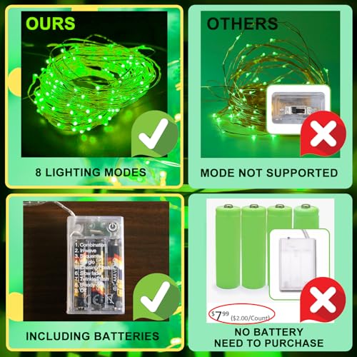 Green Fairy Lights Battery Operated (Included), 8 Modes & Auto timer, 16FT 50Led Mini Twinkle Silver Wire Firefly Starry lights,Waterproof Battery Operated Lights for Bedroom Christmas Wedding - color: Green, size: 1 Pack - Batteries Included