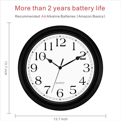 Foxtop 14 Inch Retro Wall Clock Round Silent Battery Operated Black Clock - color: Black Classic Vintage, size: 14 Inch