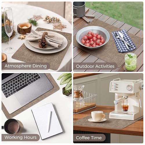 NCUE Vinyl Placemats Set of 4, 17"x12" Wipeable Place Mats with Coasters - color: Light Coffee, size: Set of 4