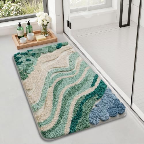 LUMI Beach Bathroom Rug 24x43, Soft Absorbent Bath Mat, Non Slip - color: Beach Aqua Green, size: 24"x43"
