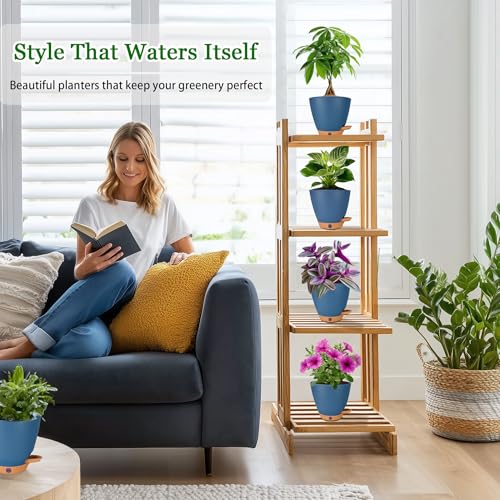 6 Inch Small Self Watering Pots for Indoor Plants, 5-Pack - color: Navy Blue, size: 5 Pack 6 Inch
