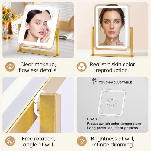 Vanity Mirror with Lights,LED Makeup Mirror,Gold,14.8“x12.6”
