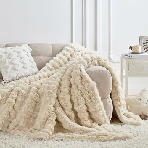 60"x80" Ultra-Soft Fuzzy Faux Fur Twin Blanket, Khaki - color: Bubble Khaki, size: Twin (60" x 80")