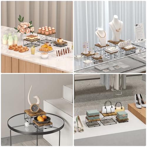 ELITEROO Buffet Risers and Stands, Square Display Risers, Wood Food Riser - size: 6"x7"x8" with X frame