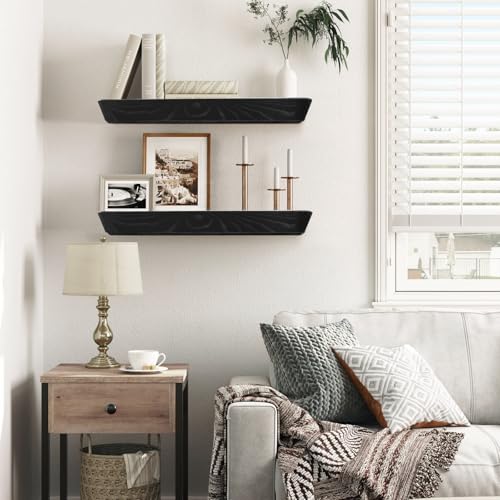 16x6.8x1.6in Slanted Solid Wood Floating Wall Shelves 2-Pack Black - color: Black, size: 16"-Set of 2