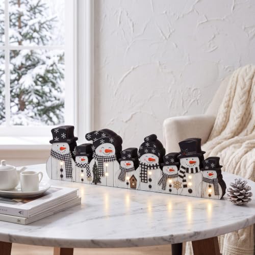 Yousoontic Christmas Table Decorations, Illuminated Snowman Table Centerpieces, Cute Wooden Sign Decorations with LED Lights, 3D Block Xmas Decor for Christmas Tabletop Mantel Desk Home Office Party - style: Illuminated Snowman