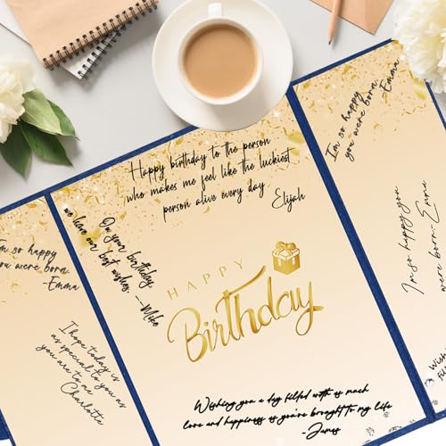 Crenics Blue and Gold Birthday Guest Signature Book Alternative 18" x 12" - color: Blue and Gold