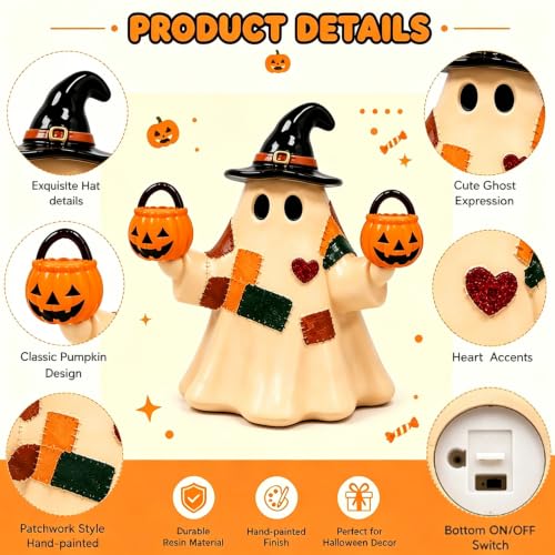 Halloween Resin Figurines Patchwork Ghost Light up Hold Pumpkin 1Pcs - color: Halloween Styl 32