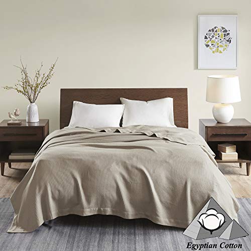 Madison Park 100% Egyptian Cotton Twin Size Bed Blanket for Summer Khaki - color: Khaki, size: Twin