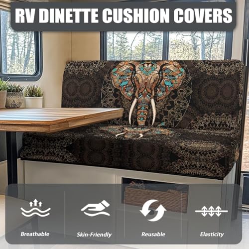Boho Mandala Elephant Print 2 Pcs RV Dinette Cushion Covers Breathable Camper Cushion Slipcover Stretch 2 Seat Sofa Chair Cover Camper Seat Covers Dinette Booth - color: Boho Mandala Elephant