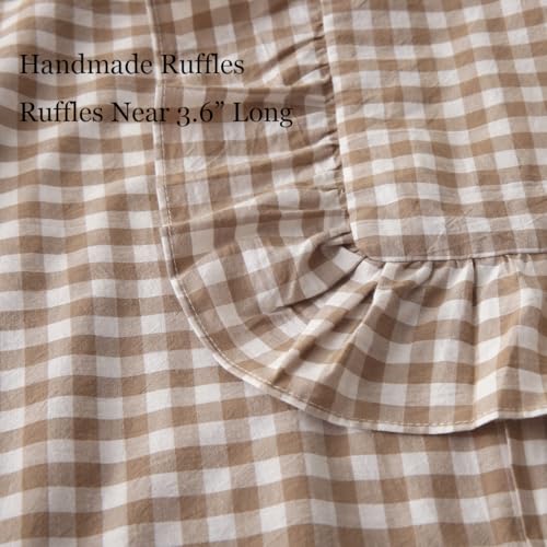 Silnuo 2 Pack Taupe/White Plaid Ruffle Throw Pillow Covers 24"x24" - color: Taupe Plaid, size: 24" x 24" - Set of 2