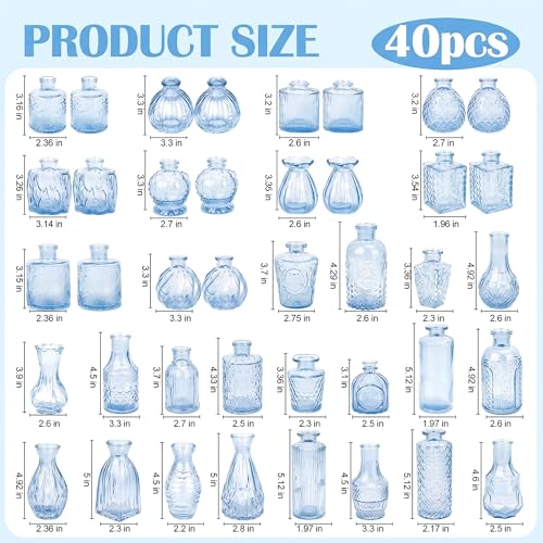 Glass Bud Vases in Bulk Small Mini Blue Vase for Flowers 17pc - color: Blue