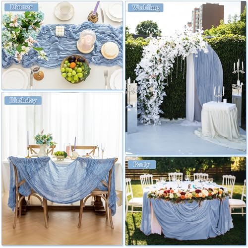 Cheesecloth Table Runner, 10 Ft, Boho Rustic, Dusty Blue, 1 Pcs - color: Dusty Blue