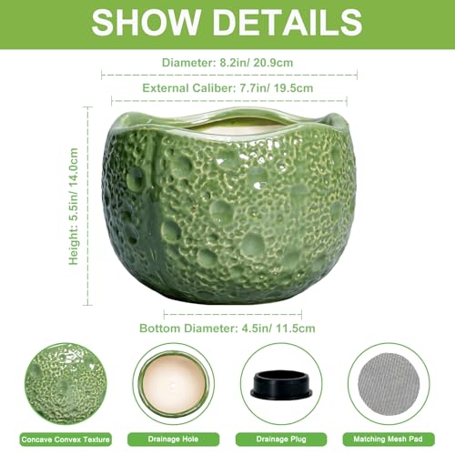 8 Inch Plant Pot - Ceramic Pots for Plants with Drainage Hole, Round Decorative Plant Pots for Indoor Outdoor, Modern Unique Flower Pot, Office Decor, Garden Gifts, Green - color: Green, size: 8.2 Inch
