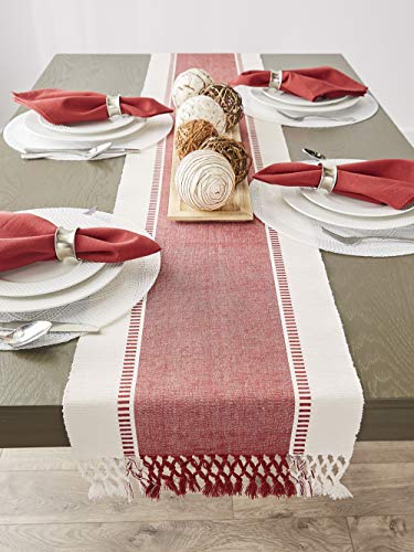 DII Dobby Stripe Table Runner, 13x72 Barn Red & Cream Background - color: Barn Red, size: 13x72"