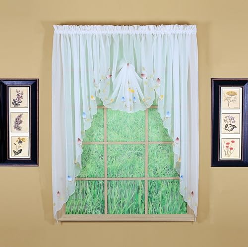 Today's Curtain,Vineyard 3-D Appliqué,Swagger 63", White, 90" W x 63" L - color: White, size: 90"W x 63"L (Pack of 1)