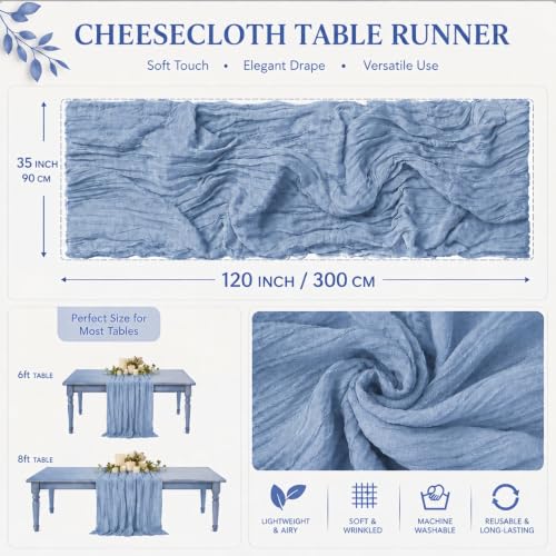 12 Pack Dusty Blue Cheesecloth Table Runner 35 x 120 Inch Gauze Fabric Boho Christmas Table Runner for Wedding Arch, Rustic Bridal Shower, Baby Shower, Party Decorations, Farmhouse Home Decor - color: Dusty Blue, size: 12 pcs 35*120 Inch