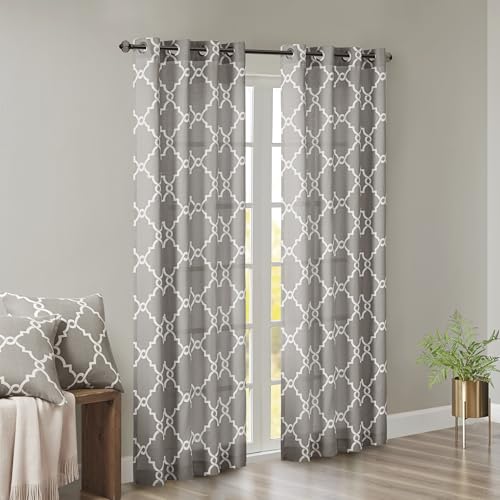 Madison Park Fretwork Print Window Curtain 1 Panel, 50x63 Grey/White - color: Grey/White, size: 50"W x 63"L (Pack of 1)