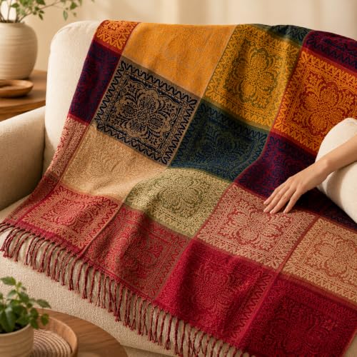 amorus Boho Sofa Cover, Throw Blankets for Couch (M, 60x75 Inches) - color: Colorful Tribal Pattern, size: 60 x 75 in