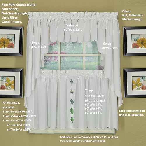 Today's Curtain, Orleans Scallop Curtain, White 24" Tier Pair, 60" W x 24" L, White - color: White, size: 60"W x 24"L (Pack of 1)