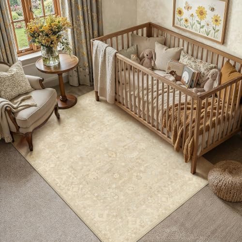 3x5 Beige Neutral Floral Area Rug - color: Beige, size: 3' x 5' (Rectangular)
