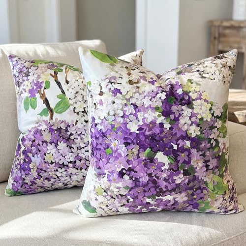Decorative Pillow Covers 18x18 Set of 2, Velvet Purple Hydrangea Covers - color: Purple