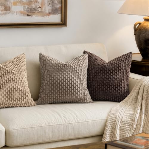 MIULEE Decorative Throw Pillow Covers 16x16 Neutral Brown Textured Corduroy - color: Brown, size: 16" x 16" (Pack of 2)