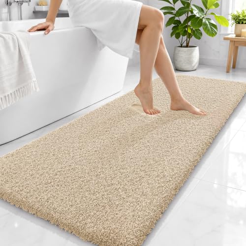 OLANLY Microfiber Bathroom Runner Rugs 59x24, Soft Absorbent Bath Mat, Sand - color: Sand, size: 59" X 24"