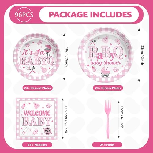 Grencian 96 Pcs BBQ Baby Shower Decorations for Girls, Serves 24 - style: Pink BBQ Kit