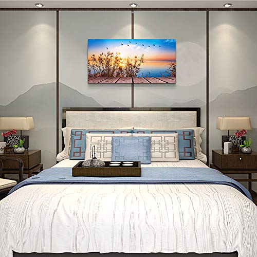 MHARTK66 Ocean Canvas Wall Art for Living Room, Coastal Bedroom 40"x20" - color: Blue Sunrise Scenery (Wrapped Canvas), size: 40"L x 20"W