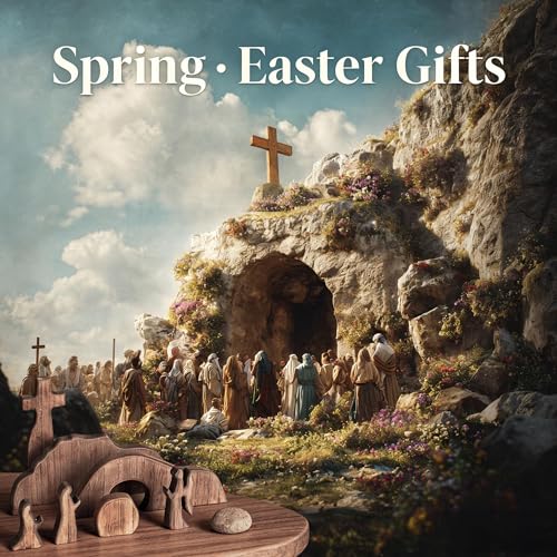 NEROSUN Wooden Empty Tomb Easter Scene and Cross Decoration - color: Wooden Empty Tomb