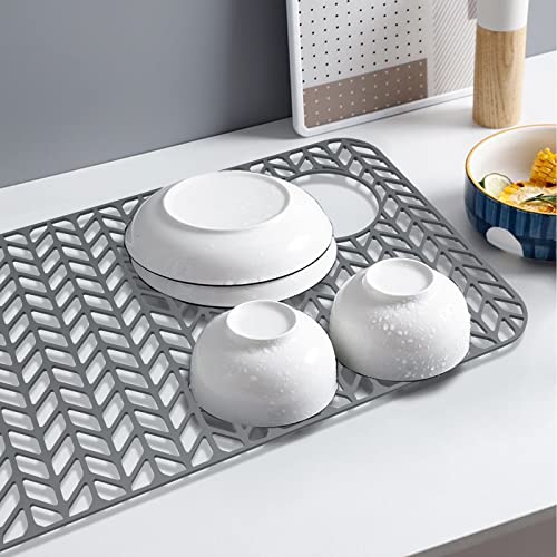 AWOKE Sink Protectors for Kitchen Sink,Kitchen Sink Protector Mat - 28.6" x 14.5" Heat-Resistant Silicone Folding Non-Slip Mat for Stainless Steel Sink with Right Drain (Grey) - size: 28.6 x 14.5 inches