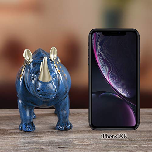 Resin Rhinoceros Statue, Wildlife Rino Animal Figurine, Blue,10.6in(L) - size: 10.6" Length