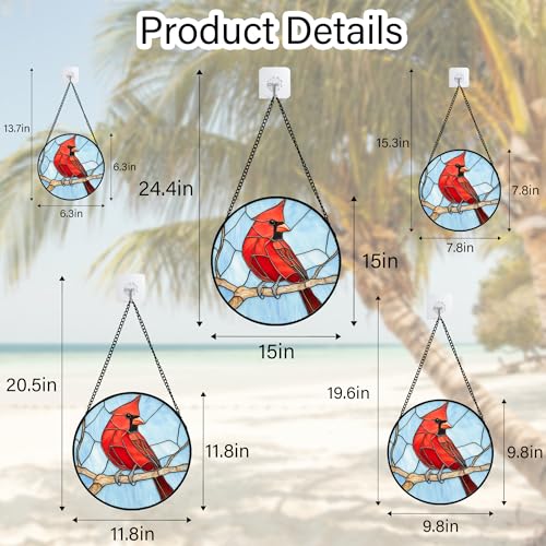 A Cardinal in The Tree Stained Glass Window Hanging Suncatcher Gifts 15" - color: Red, size: 15x15 IN