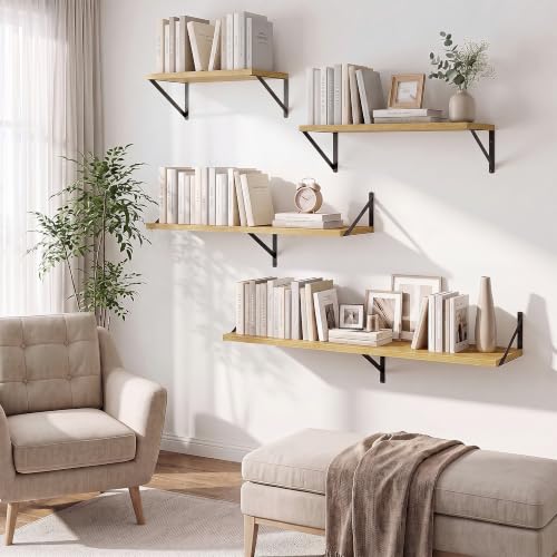 Axeman Deep Floating Shelves, 18'' x 10'' Oak Wall Shelves Set of 2 - color: Oak, size: 18W x 10D