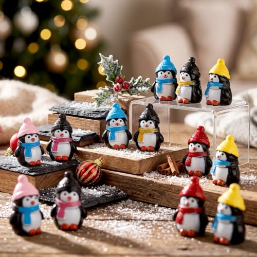 Soulchen 50 Pcs Mini Resin Penguin Figurines with Winter Hats and Scarves - color: Multicolor, size: Penguin