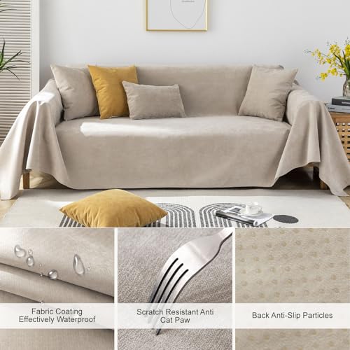 STACYPIK Waterproof Khaki Couch Covers, Anti-Scratch Sofa Covers Washable - color: 0 A-waterproof-beige, size: Medium-II Size(71" X102")