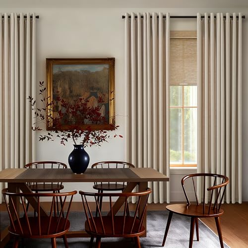 Taupe 80 Inches Long Linen Semi Sheer Curtains Bronze Grommet Drape - color: Burlywood Birch, size: 52"W x 80"L (Pack of 2)