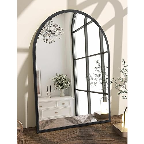 Arch Wall Mirror 28"x20" Large Black Bathroom Mirror Metal Frame Mirrors for Wall, Decoration Vanity Bedroom Entryway Living Room - color: Black, size: 28"L x 20"W