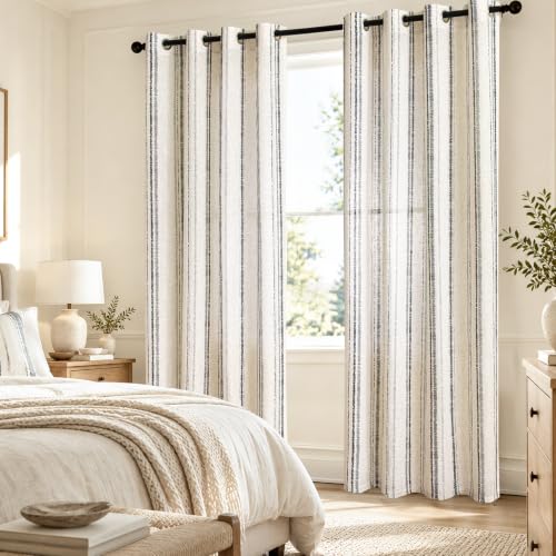 MYSKY HOME Grey Striped Linen Curtains for Dining Room 102 Inches 2 Panels - color: Grey, size: 52"W x 102"L (Pack of 2)