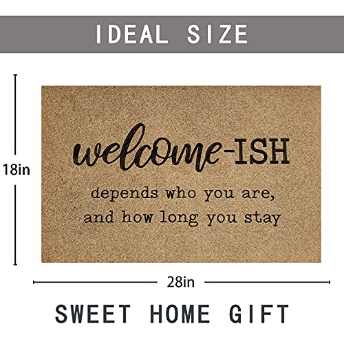 JJUUYOU Welcome Mats for Front Door Outdoor Entrance Welcome Ish Depends Who You are Doormat with Non Slip Rubber Backing for Home Indoor Patio Funny Mat Brown - color: Welcome-ish-brown, size: 18" x 28"