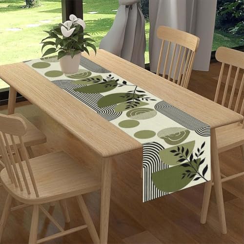 Green Mid Century Table Runner, Boho Abstract Leaves Arch Geometric Modern Table Decor ations for Kitchen Living Room Home Party Decor 13x36 inch - color: Boho Leaf-8, size: 13x36" Table Runner