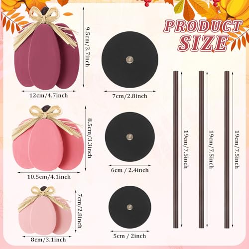 Thyle 3 Pcs Fall Pumpkin Decor, Wooden, Pink - color: Pink