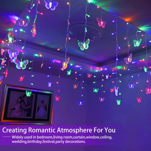 Butterfly Curtain Fairy Lights USB Plug in,120 LED 8 Modes 20FT Firefly Twinkle Icicle String Lights with Remote Timer Waterproof Copper Wire for Bedroom Patio Christmas Wedding Party Dorm(Multicolor) - color: Multicolor